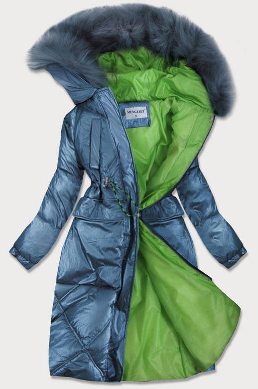 Błyszcząca pikowana kurtka damska zimowa niebieska (977)