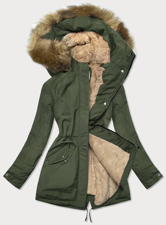 Ciepła kurtka zimowa damska khaki-beżowa (w559big)