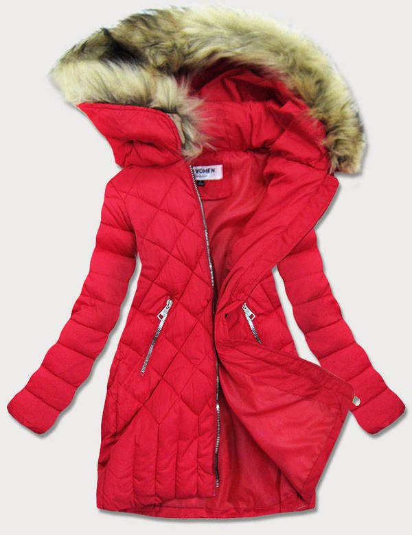 Pikowana kurtka damska zimowa czerwona (lf808)