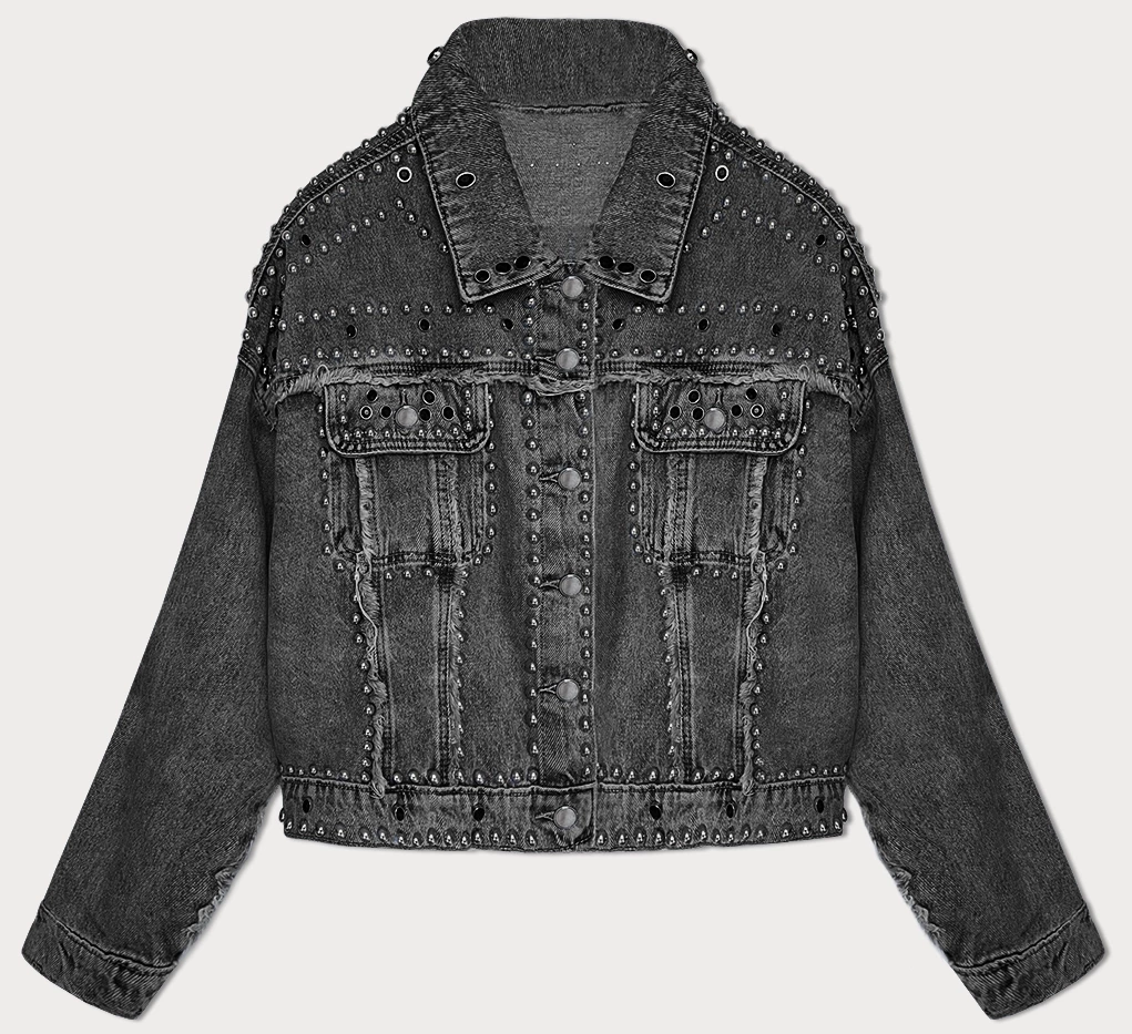 Damska kurtka jeansowa z dżetami czarna (A1700)