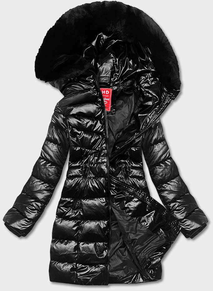 Taliowana kurtka zimowa damska czarna (2M-032)